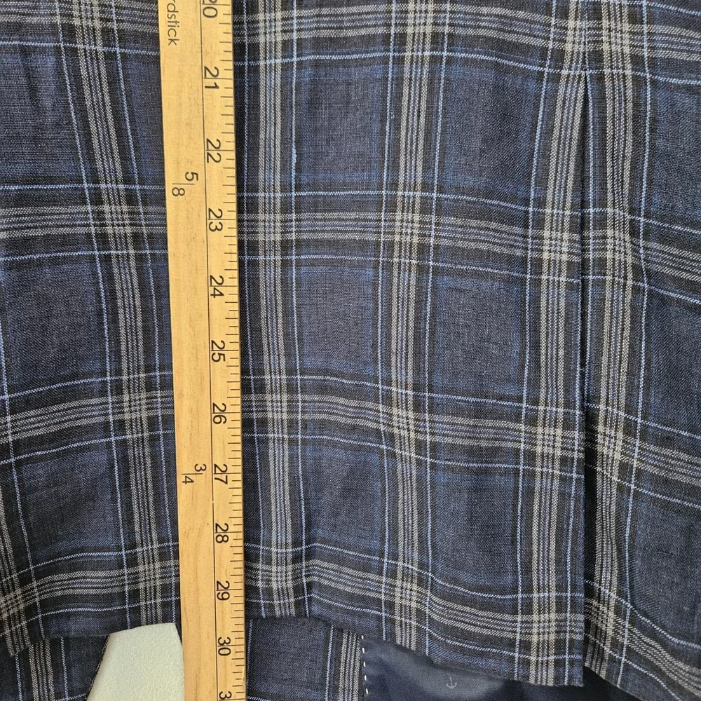 Tommy Hilfiger Sport Coat Mens 43R Blue Plaid Linen Two Button Blazer Jacket